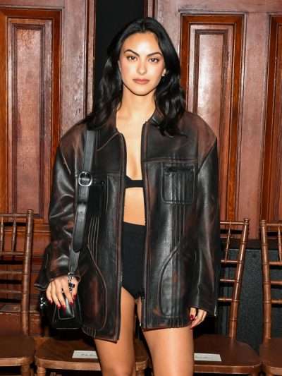 Camila Mendes NYFW Brown Leather Jacket