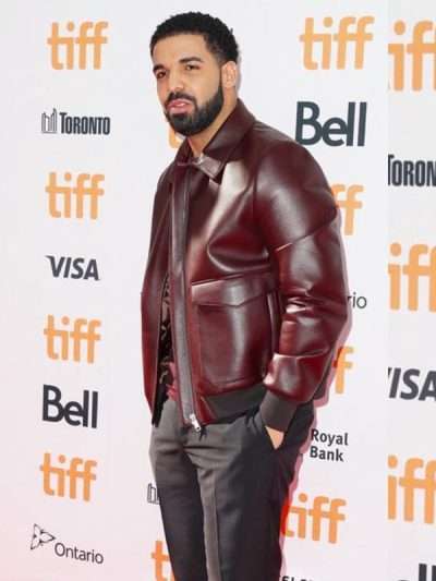 Drake tiff Maroon Bomber Leather Jacket