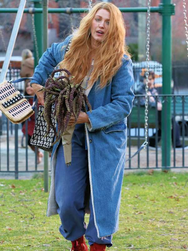 Blake Lively It Ends with Us Blue Shearling Trench Coat