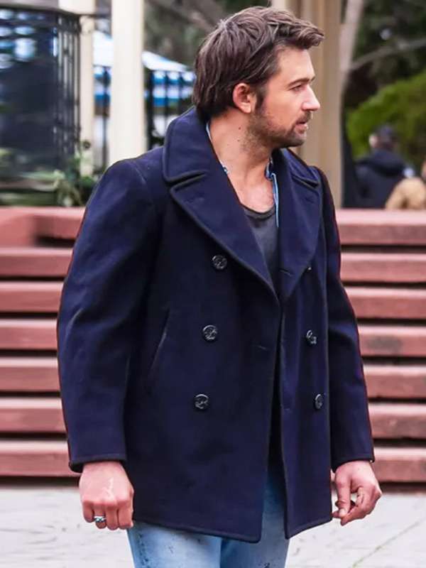 Brandon Sklenar It Ends with Us 2024 Blue Wool Coat