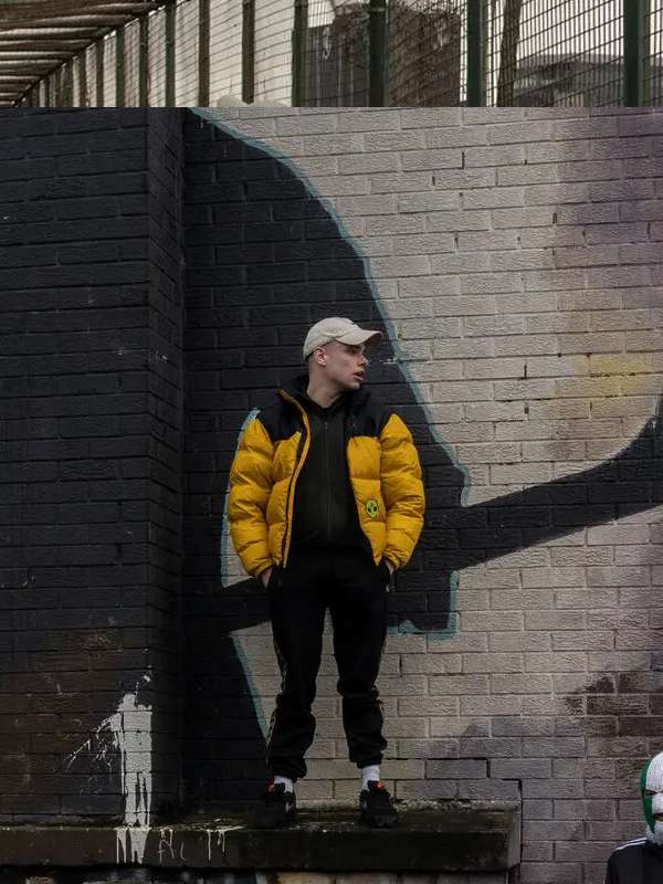 Móglaí Bap Kneecap Black and Yellow Puffer Jacket
