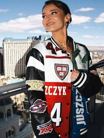 49 Ers Super Bowl 2024 Kristin Juszczyk Varsity Leather Jacket