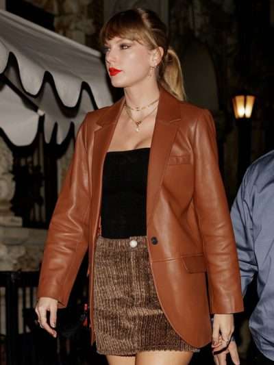 Taylor Swift West Village Brown Leather Blazer