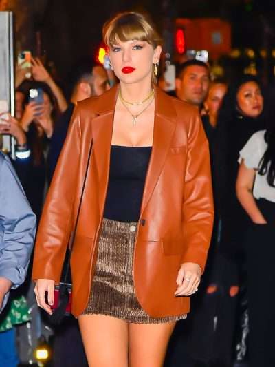 Taylor Swift Street Style Brown Leather Blazer