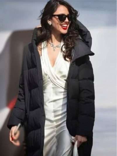 Eiza González The Ministry of Ungentlemanly Warfare Black Puffer Coat