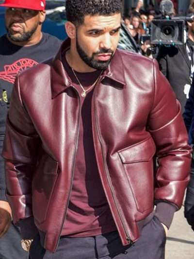 Drake Maroon Bomber Leather Jacket