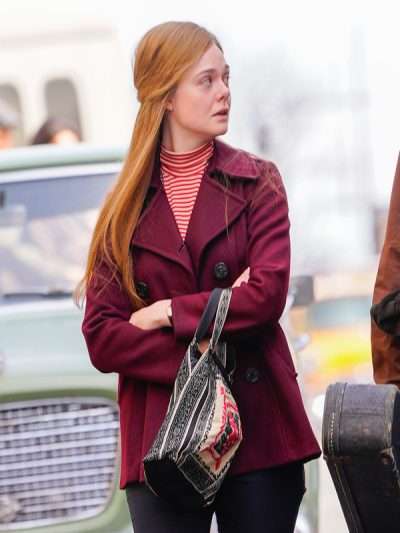Elle Fanning A Complete Unknown Maroon Wool Coat