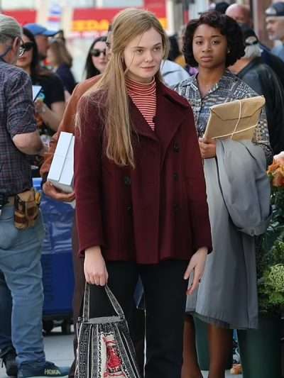 Elle Fanning A Complete Unknown Maroon Coat