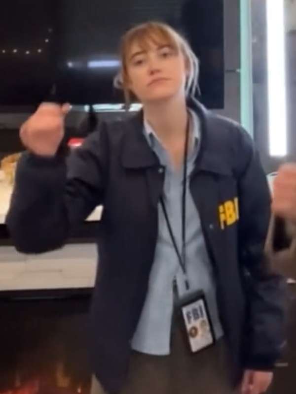Maika Monroe Longlegs 2024 FBI Blue Jacket
