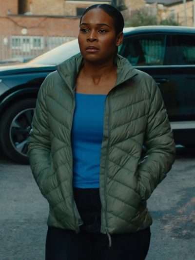 Nadine Mills Supacell S01 Green Puffer Jacket