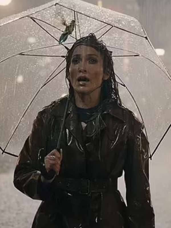 Jennifer Lopez This Is Me Now 2024 Brown Leather Trench Coat