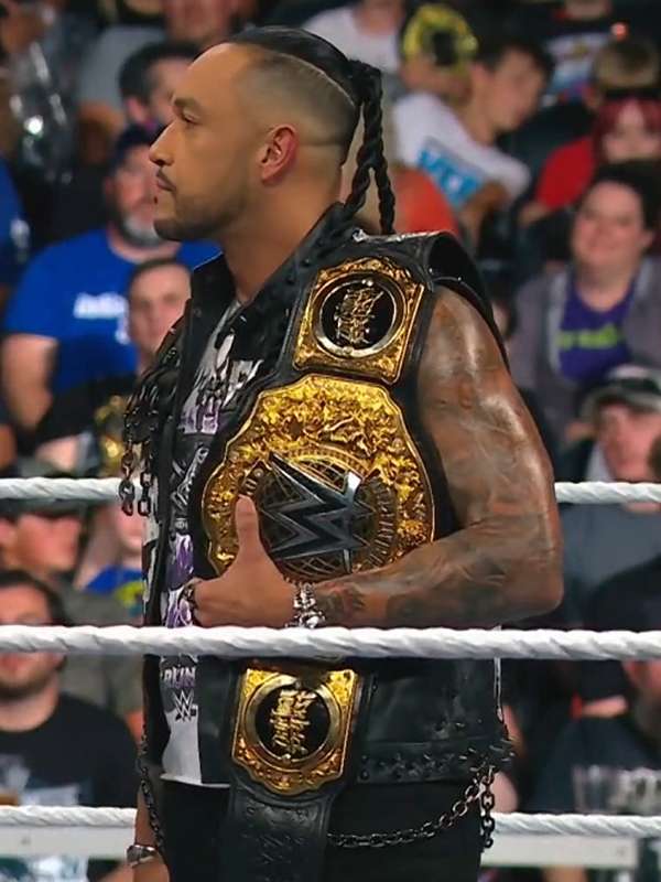 Damian Priest WWE Money In The Bank 2024 Black Studded Leather Vest