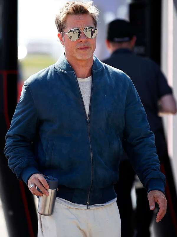 Brad Pitt F1 Blue Suede Leather Jacket