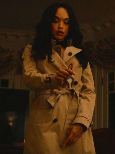 Cleopatra Coleman Clipped Beige Trench Coat