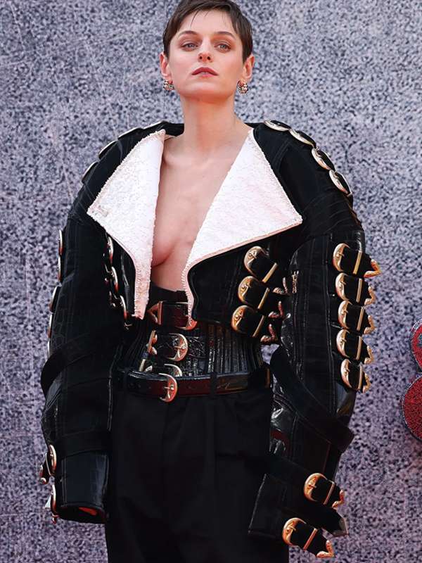 Emma Corrin Deadpool & Wolverine 2024 Black Leather Jacket