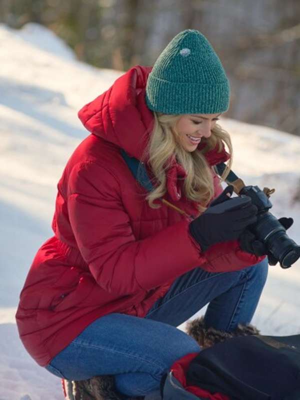 Rebecca Dalton Falling Like Snowflakes Red Puffer Jacket