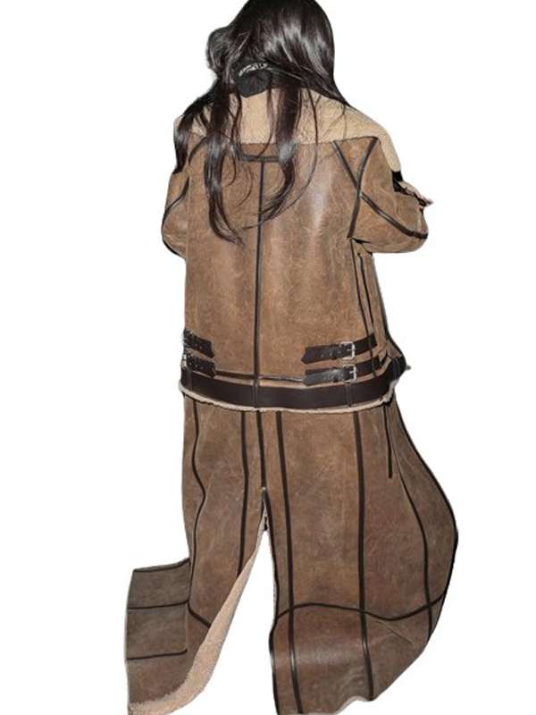 Kim Kardashian 2024 Shearling Leather Trench Coat