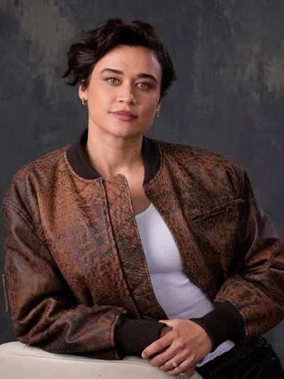 Katy O'Brian Love Lies Bleeding Movie Premiere Brown Leather Jacket