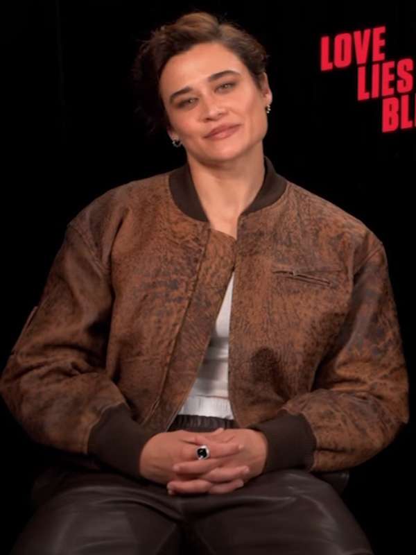 Katy O'Brian Love Lies Bleeding Brown Bomber Leather Jacket