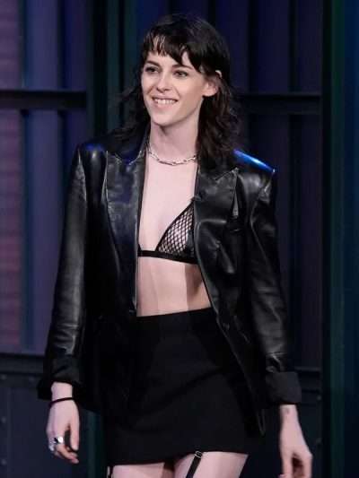 Love Lies Bleeding 2024 Kristen Stewart Black Leather Blazer