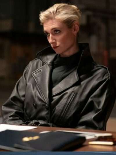 Elizabeth Debicki MaXXXine 2024 Black Leather Coat