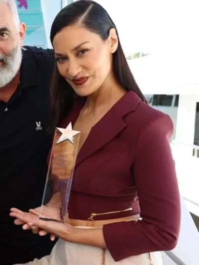 Janina Gavankar Borderlands 2024 Maroon Cropped Blazer
