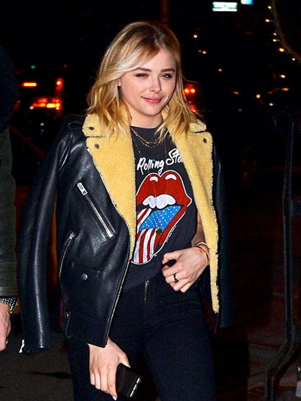 Chloe Grace Moretz Street Style Shearling Leather Jacket