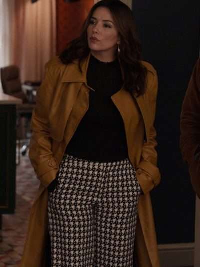 Eva Longoria Only Murders in the Building Brown Leather Coat