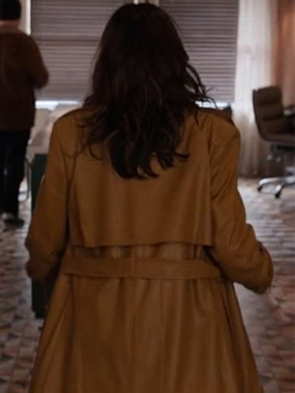 Eva Longoria Only Murders in the Building 2024 Brown Leather Trench Coat