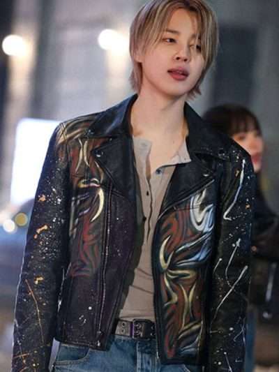 Jimin Who Song Black Biker Leather Jacket