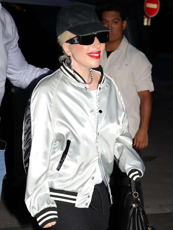 Lady Gaga Paris 2024 Silver Bomber Jacket