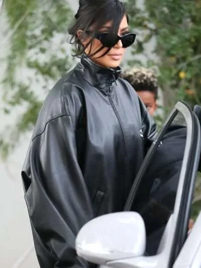 Kim Kardashian Black Leather Jacket