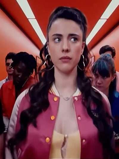 Margaret Qualley The Substance Pink Varsity Bomber Jacket