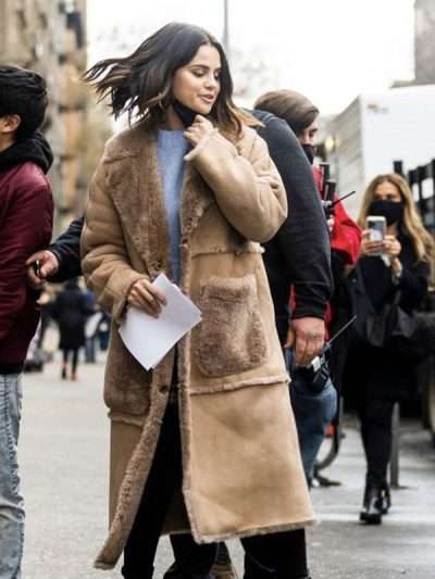 Mabel Mora Only Murders in the Building Shearling Brown Leather Coat