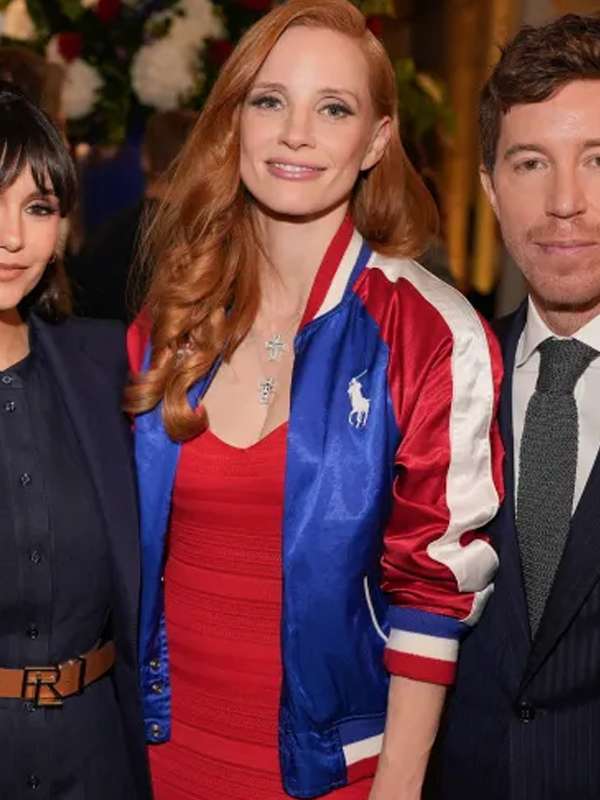 Jessica Chastain Paris Olympics 2024 Satin Bomber Jacket