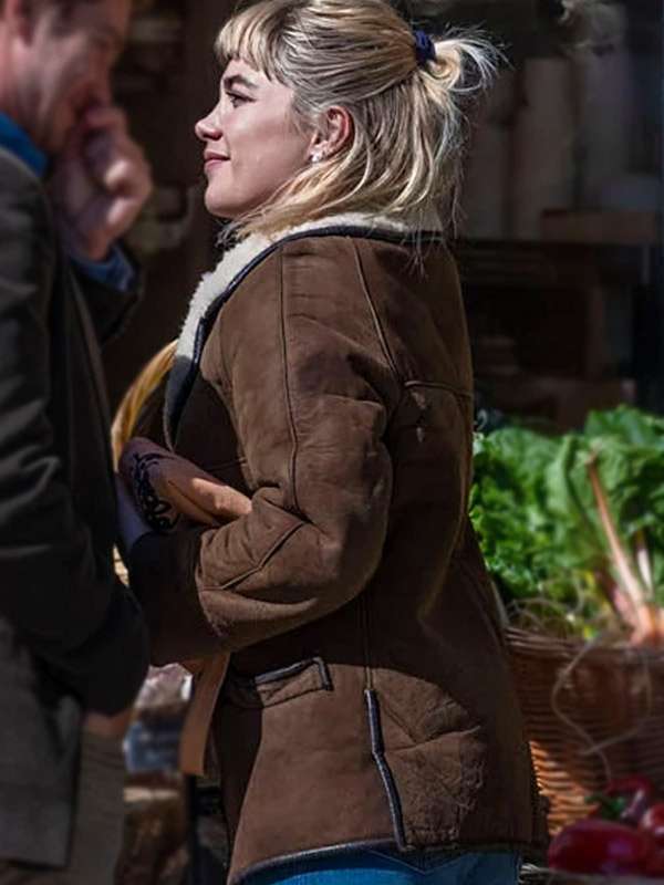 We Live in Time Florence Pugh Shearling Leather Jacket