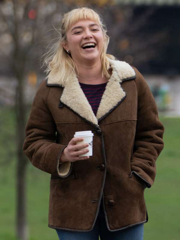 We Live in Time 2024 Florence Pugh Shearling Leather Jacket