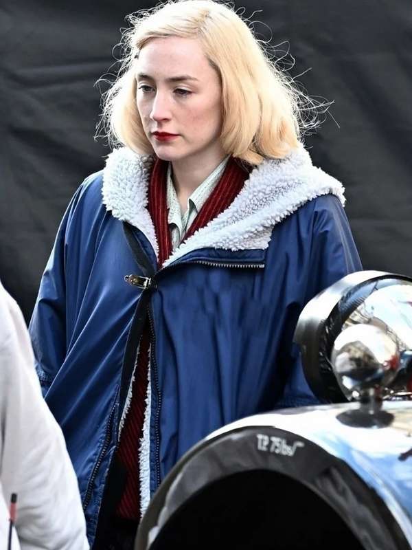 Saoirse Ronan Blitz 2024 Blue Shearling Jacket