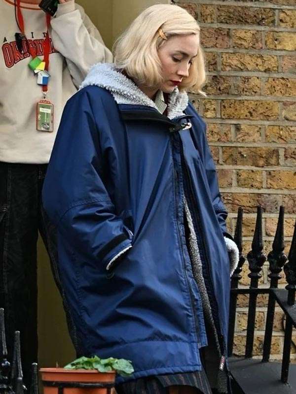Saoirse Ronan Blitz 2024 Blue Hooded Jacket