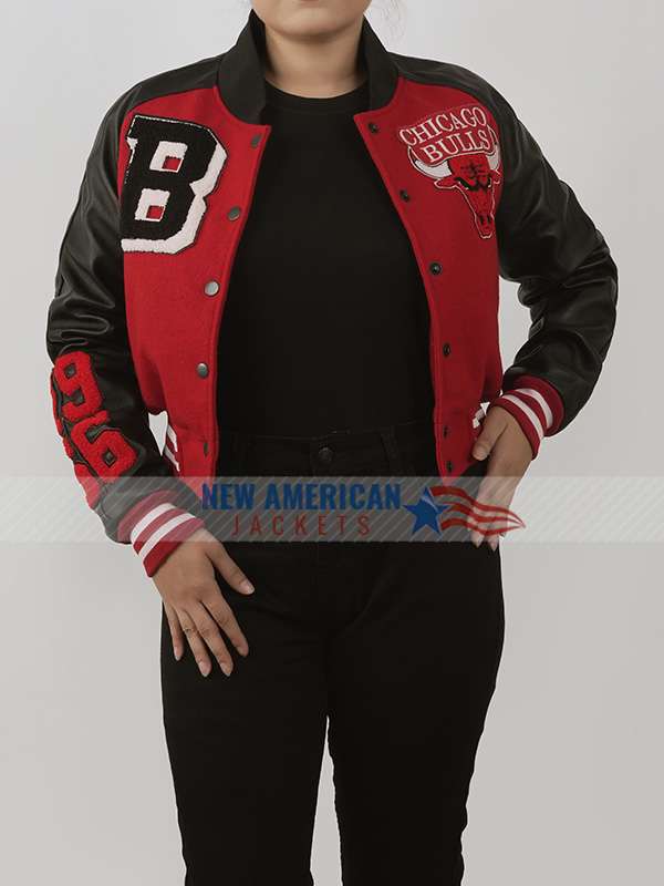 Chicago Bulls Cropped Red and Black Varsity Jacket