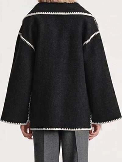 Women Embroidered Black Scarf Jacket