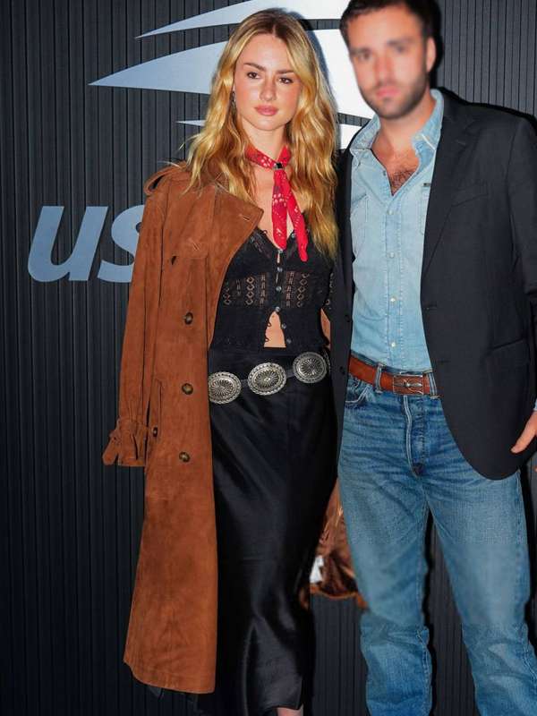 Grace Van Patten US Open 2024 Suede Leather Coat