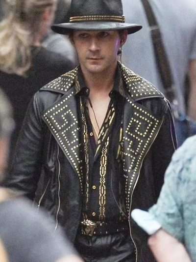 Megalopolis 2024 Shia LaBeouf Black Studded Biker Leather Jacket