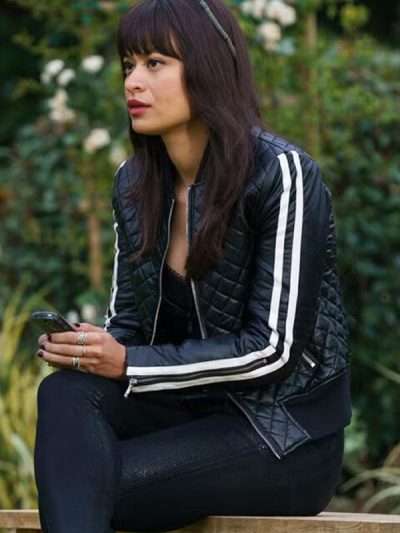 Sonia Mena Tell Me Lies Black Quilted Bomber Leather Jacket