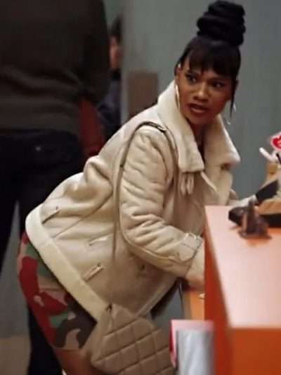 Amber Abbott Elementary Beige Shearling Leather Jacket