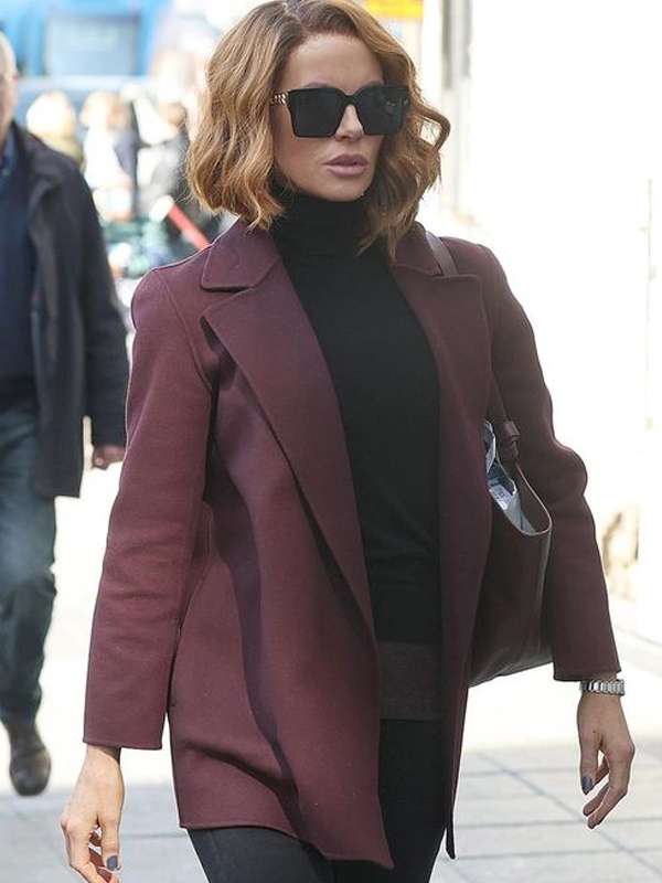 Kate Beckinsale Canary Black Maroon Coat
