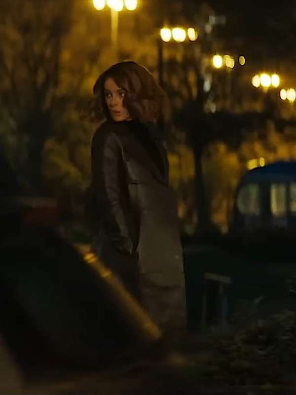 Kate Beckinsale Canary Black Leather Brown Coat
