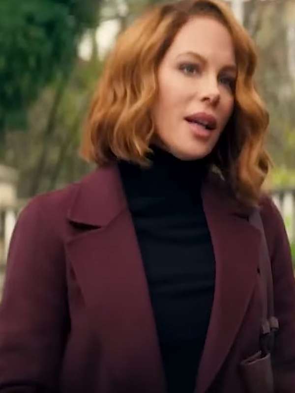 Kate Beckinsale Canary Black Movie 2024 Maroon Coat