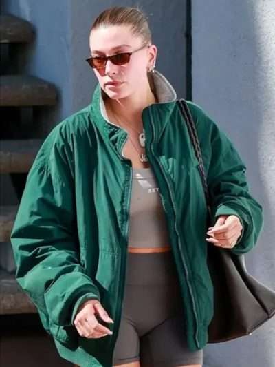 Hailey Bieber Los Angeles Green Bomber Jacket