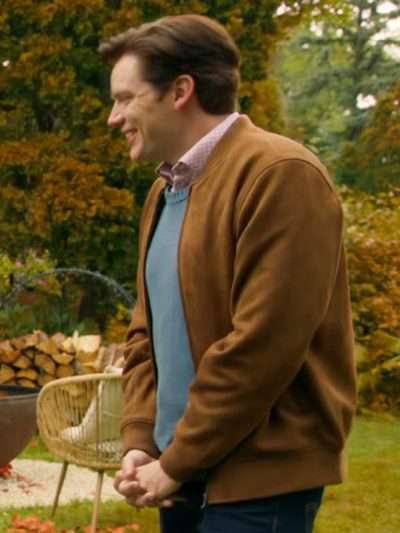 Dominic Sherwood Haunted Wedding 2024 Brown Bomber Leather Jacket